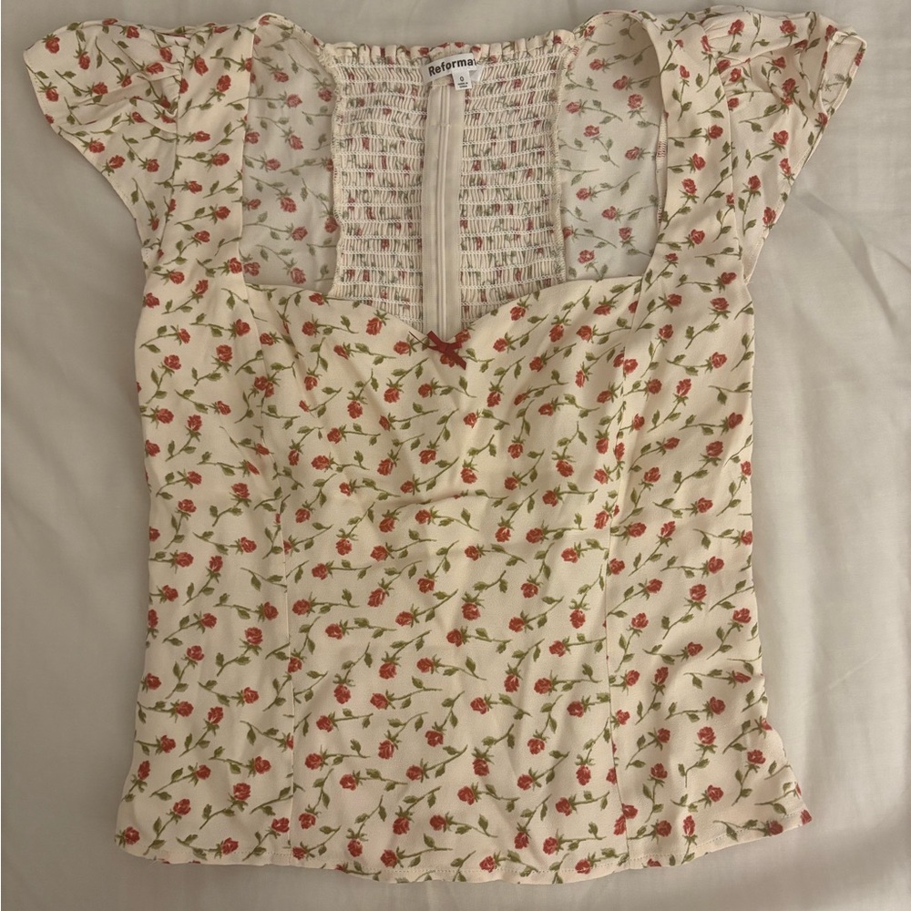 Reformation Cream Pinto Rose Floral Blouse